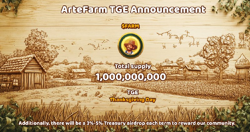 GM Farmers🌾We're thrilled to unveil the tokenomics for ArteFarm token $FARM ahead of our TGE on Thanksgiving! 🦃✨Ecosystem Allocation